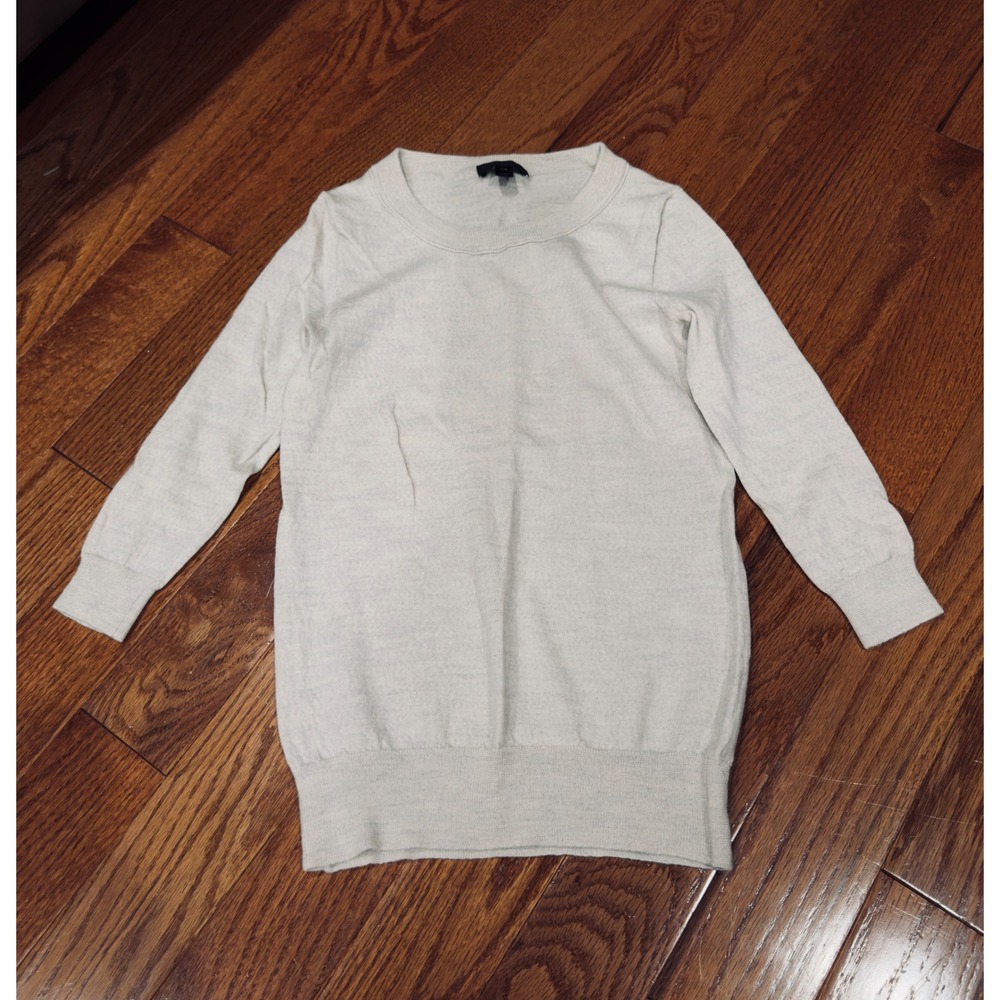 J. Crew Womens Sweater XXS‎ Beige 100% Merino Wool Minimalist Base Layer Staple